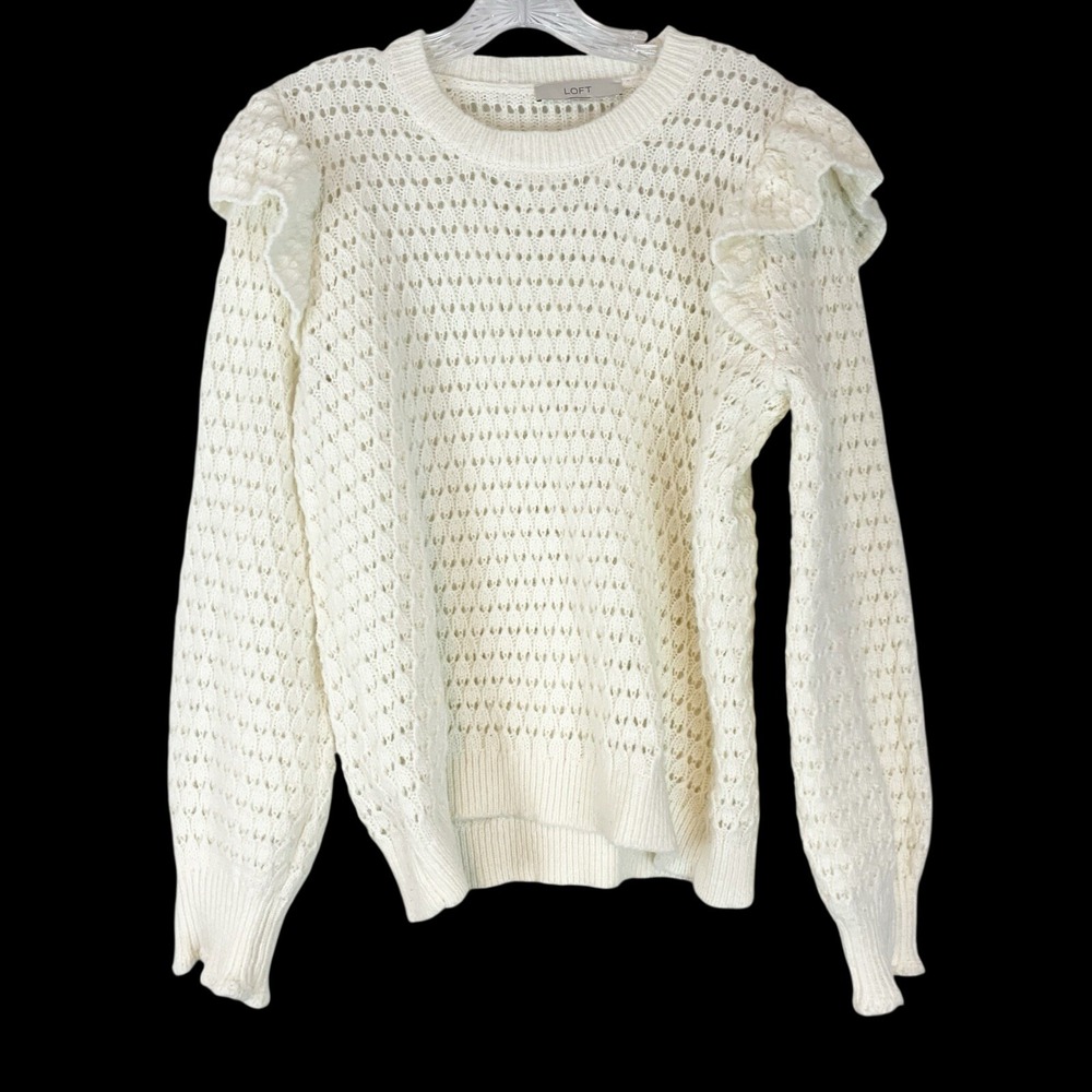 Loft Sweater Womens XL Ruffle Boho Feminine Romantic Cottagecore Cozy Cream